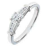 0.25ct Round Diamond  Prong Set Side Stone Ring in UK Hallmarked 9ct White Gold